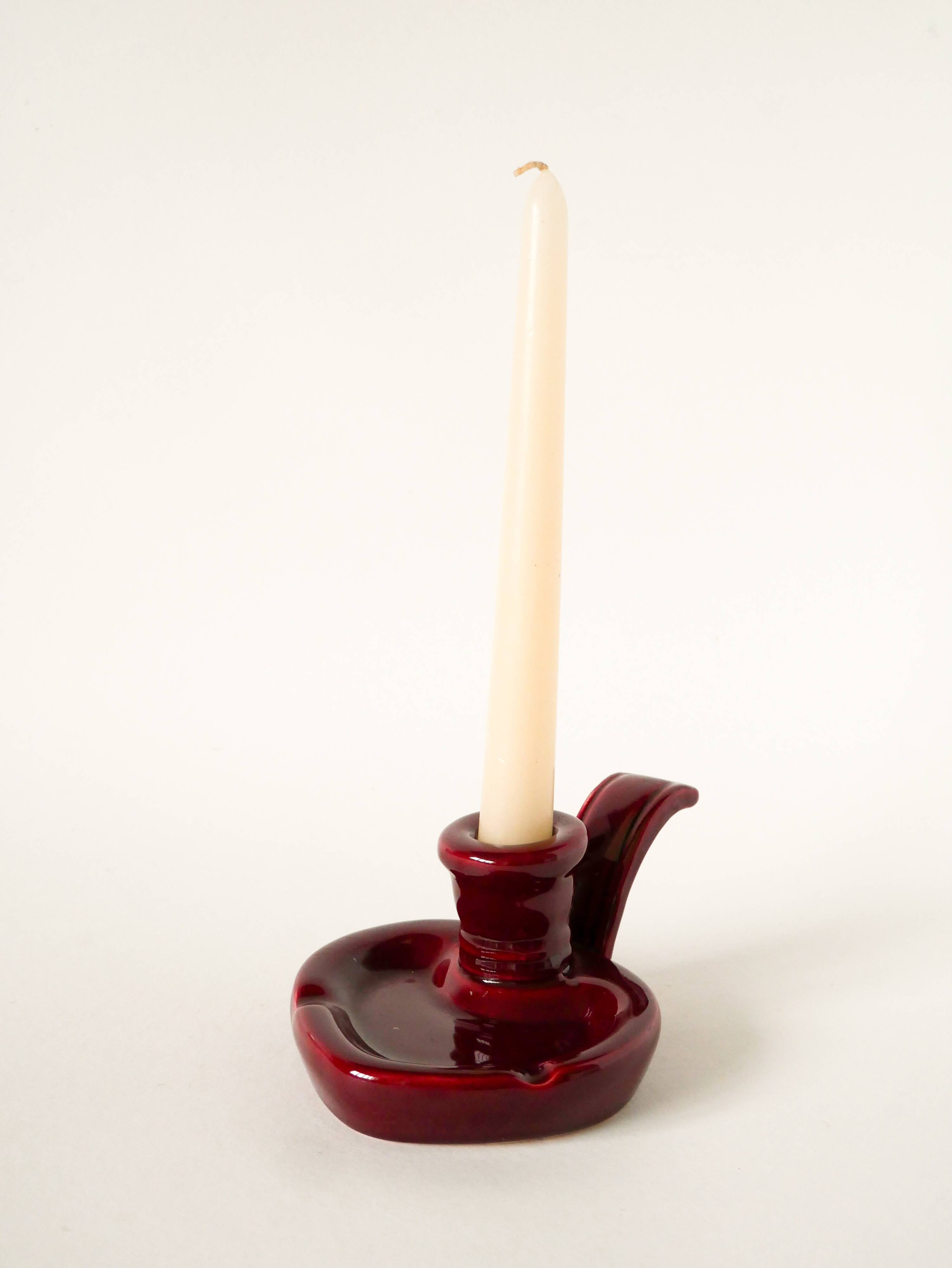 Ceramic candle holder with handle, Bordeaux