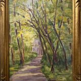 Watercolor painting "Path in the woods" signed + frame early twentieth century