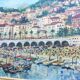 Painting port de Menton by Jacques Cuffaut, mid-twentieth century with frame