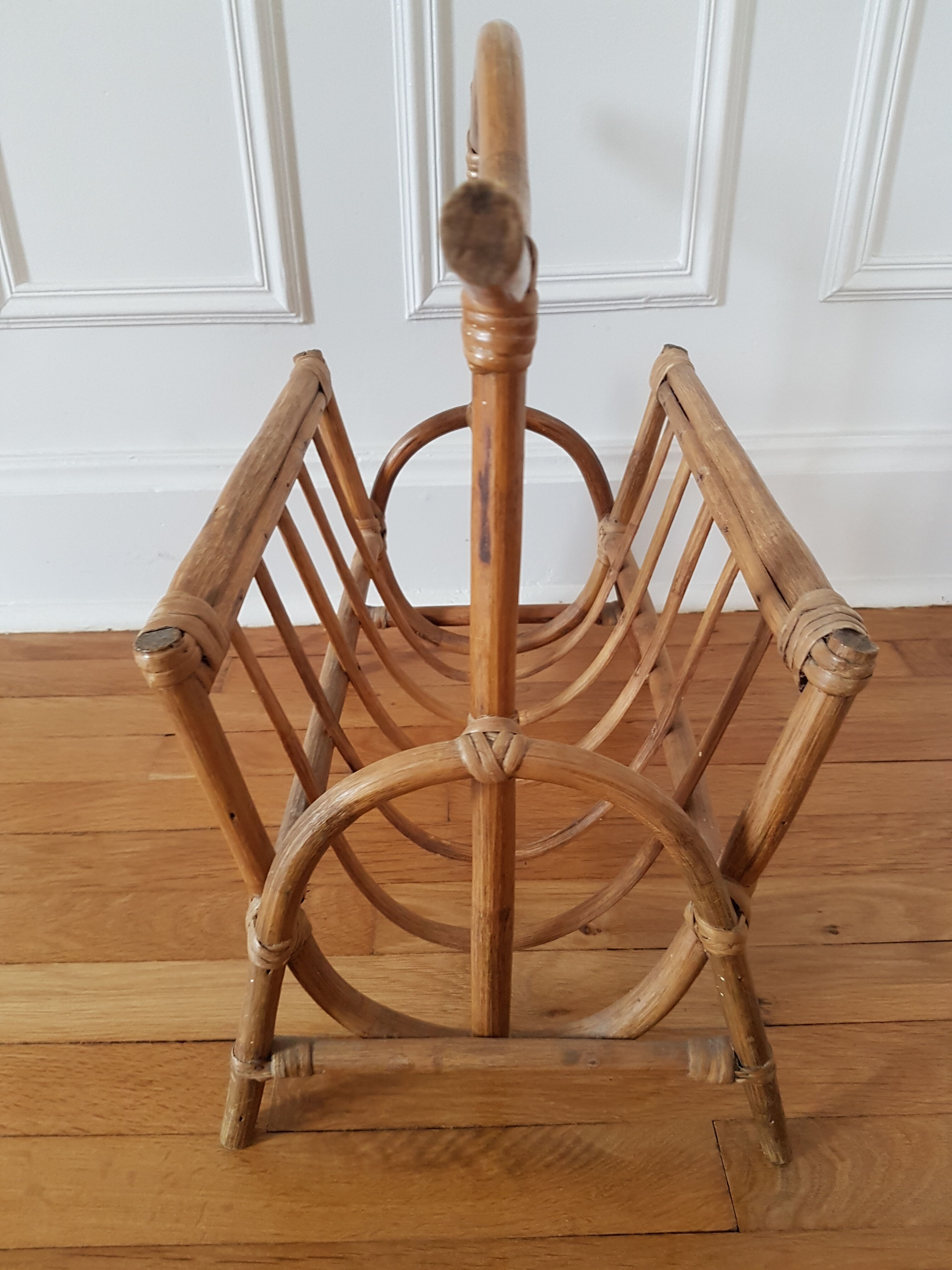 Vintage rattan magazine holder