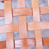 Moroccan bench in wood and brown leather, moroccan bench in solid wood, moroccan bench, beldi tradit bench