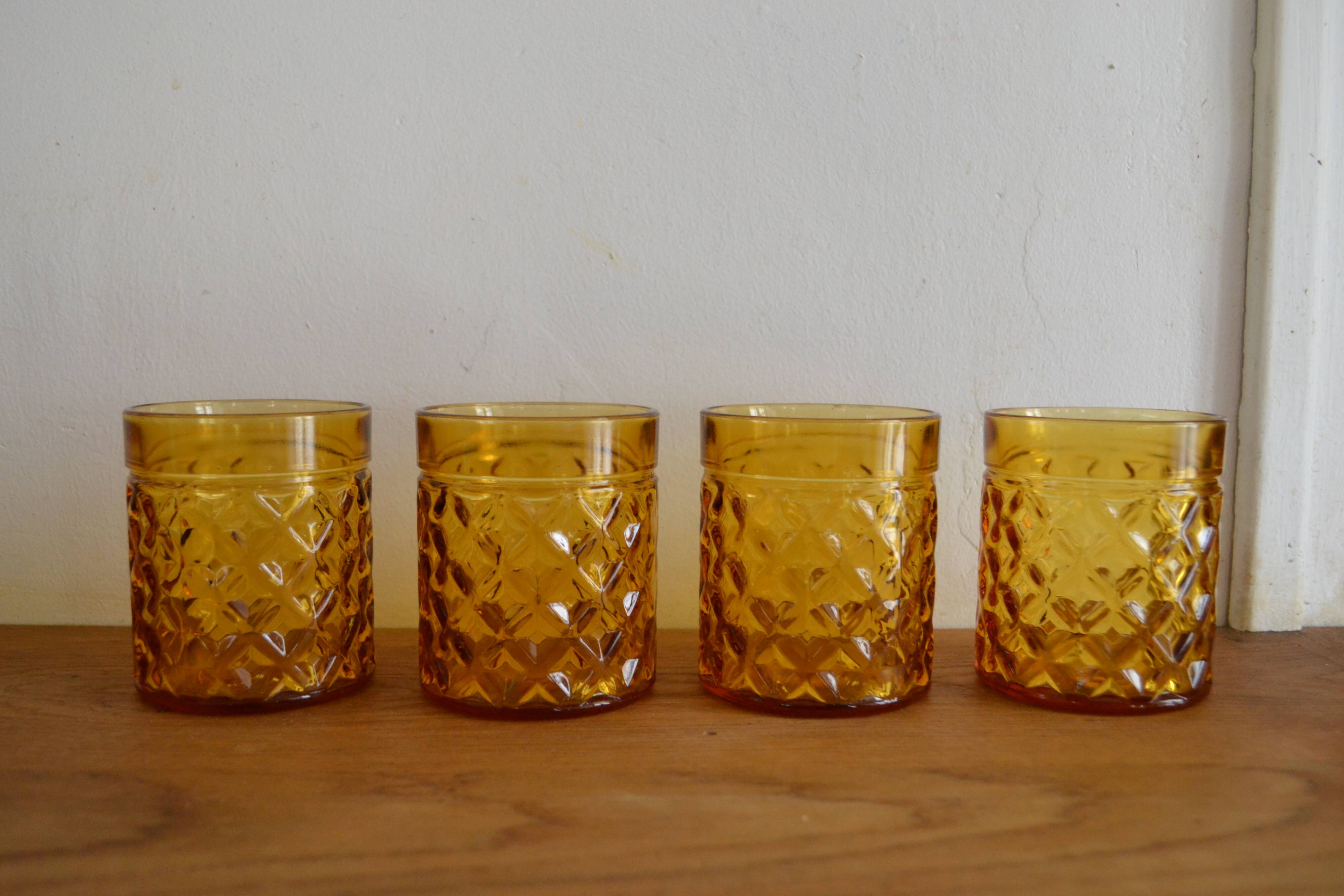 4 amber vintage Pernod Pastis glasses