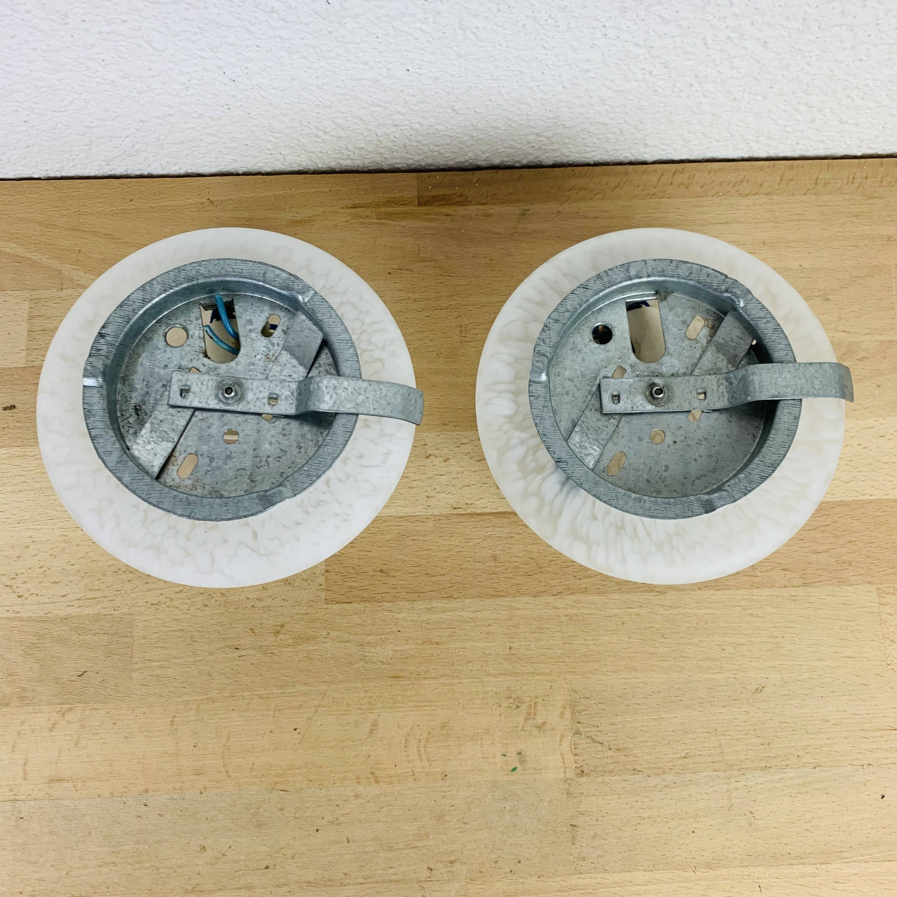 Pair of speckled glass wall lights from Vianne Domec half sphere