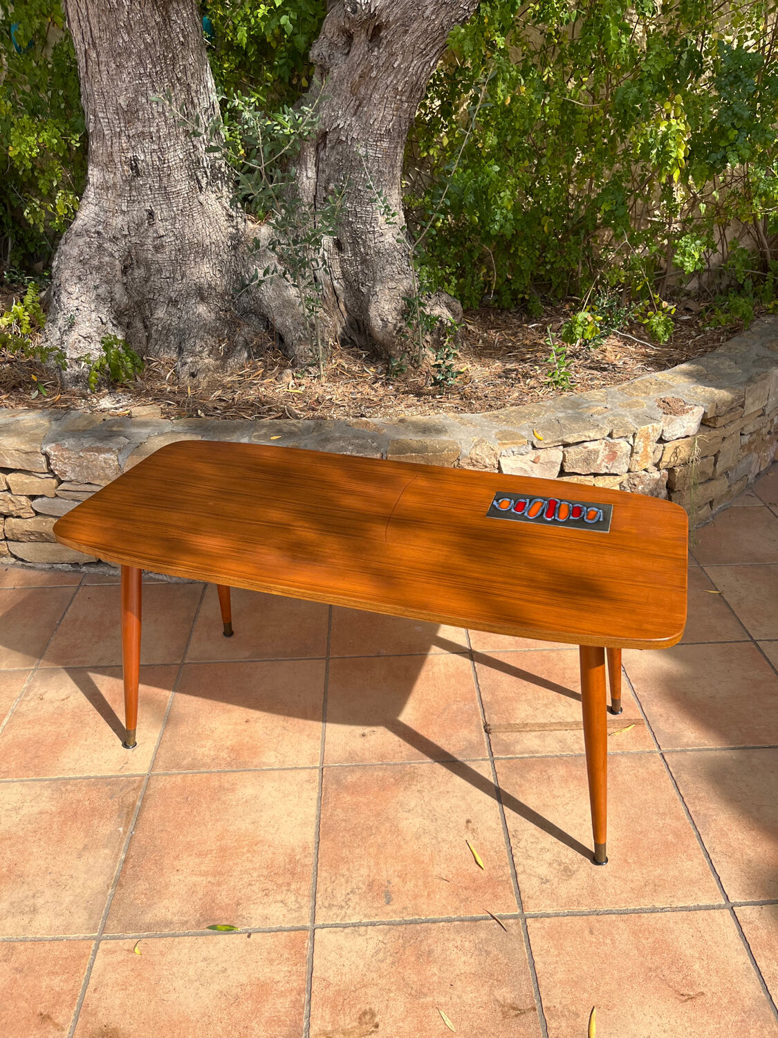 Scandinavian coffee table 1960 wood and ceramic