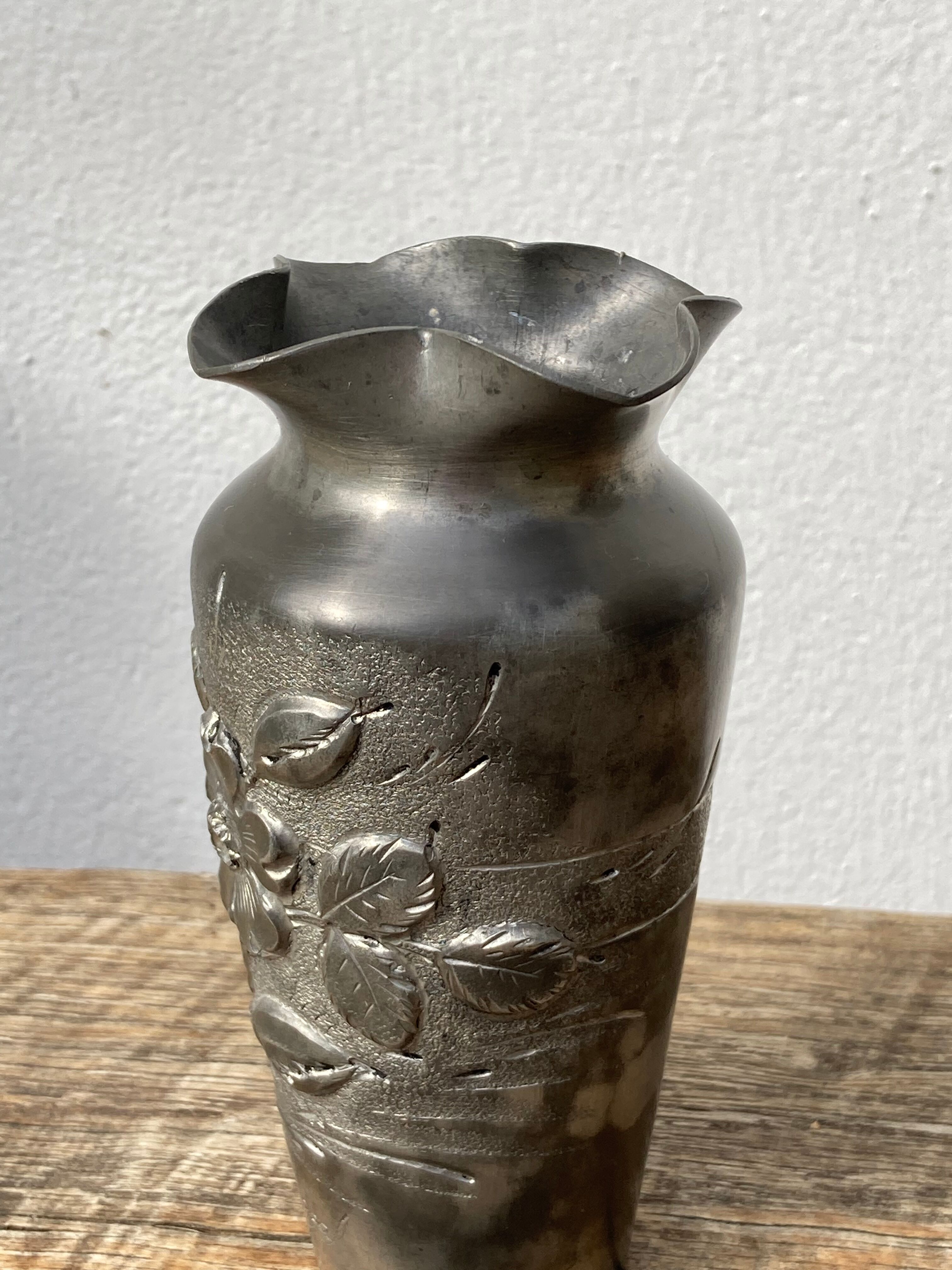 Art nouveau era pewter vase signed Jules Louis Rispal
