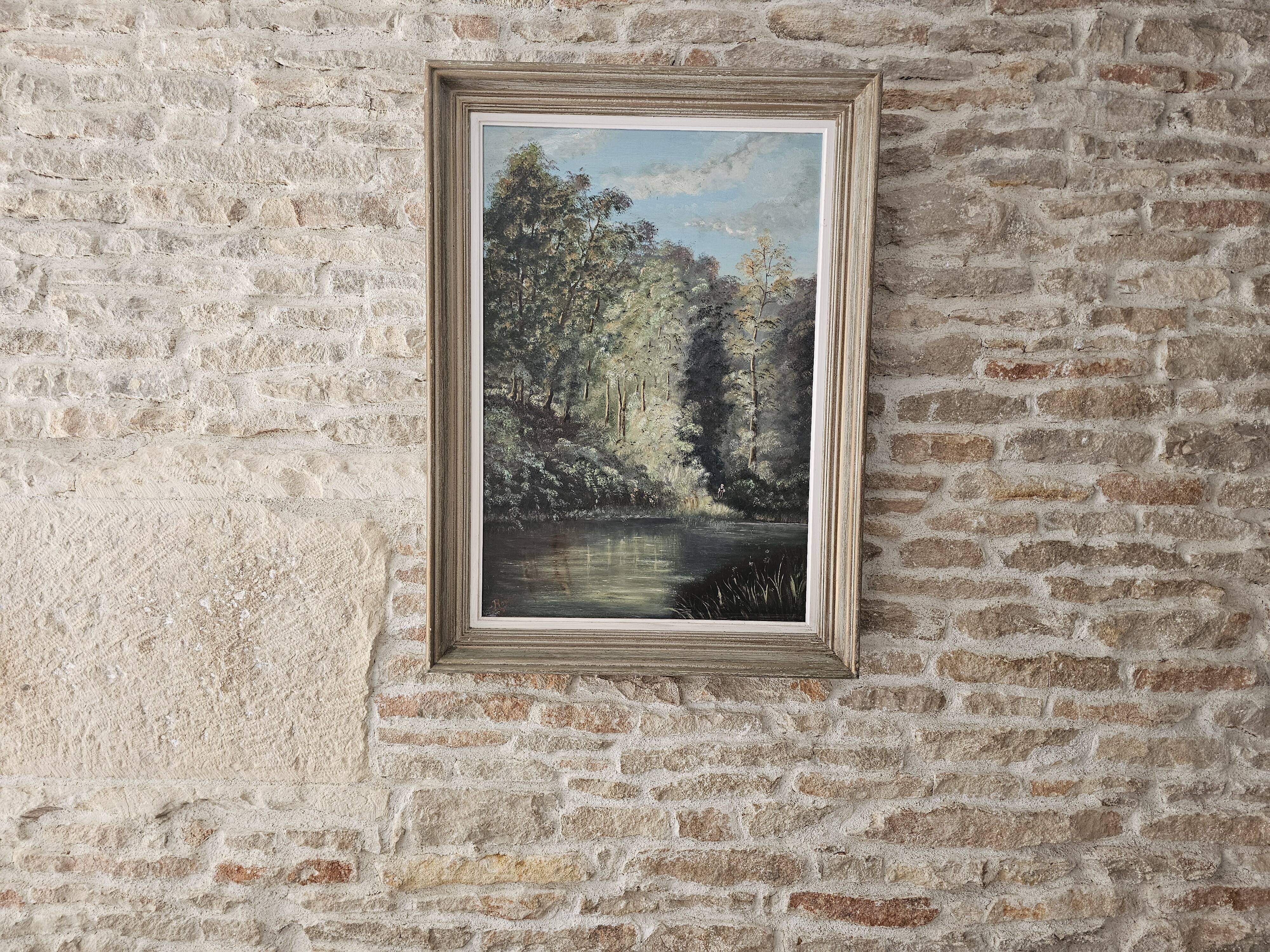 Oil painting on Isorel - River landscape Signed G Royer 86cm x 63cm