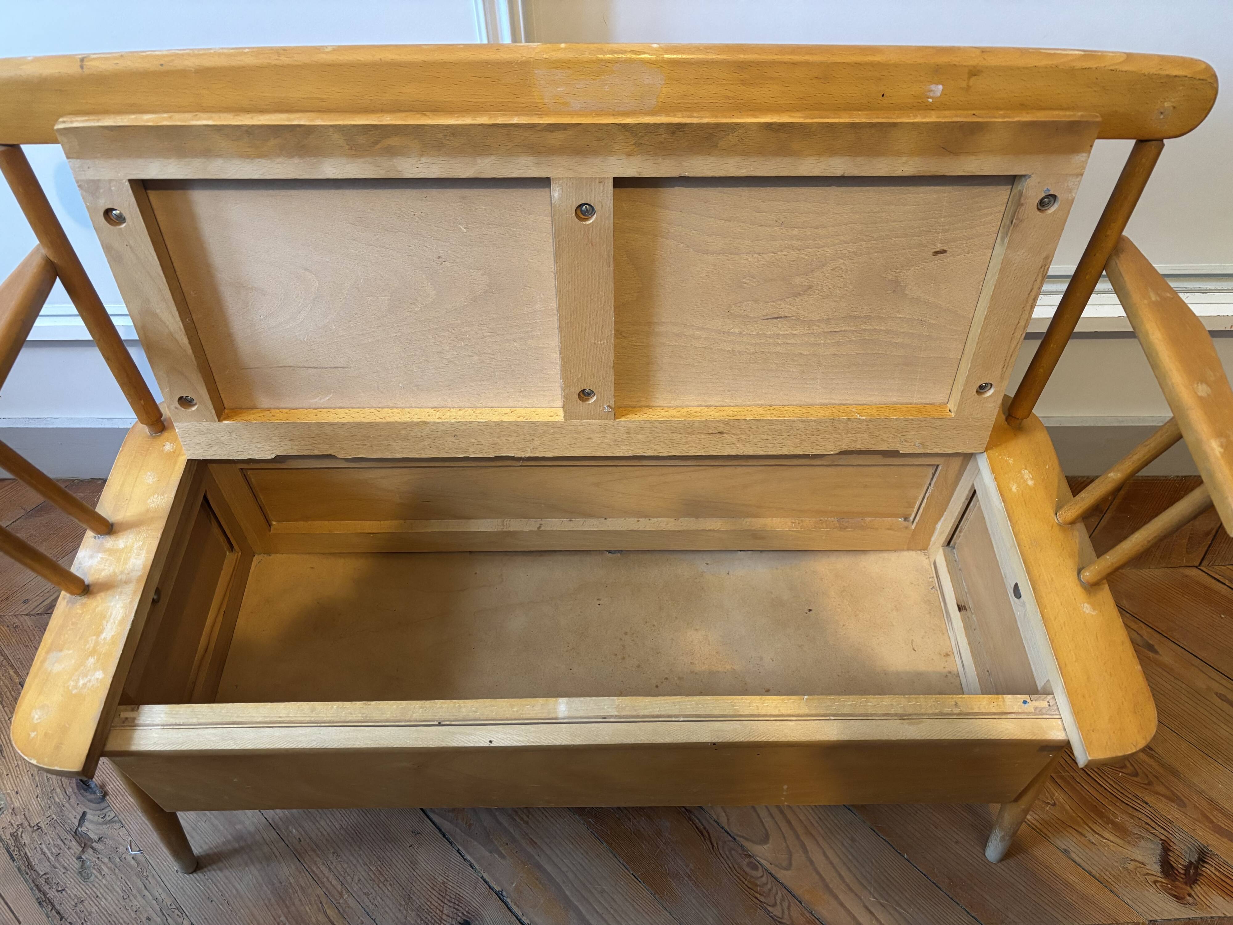 Banc coffre enfant bois 1950 vintage