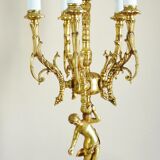 Candelabra, 6-pointed candlestick, marble, bronze, putti decoration, putto