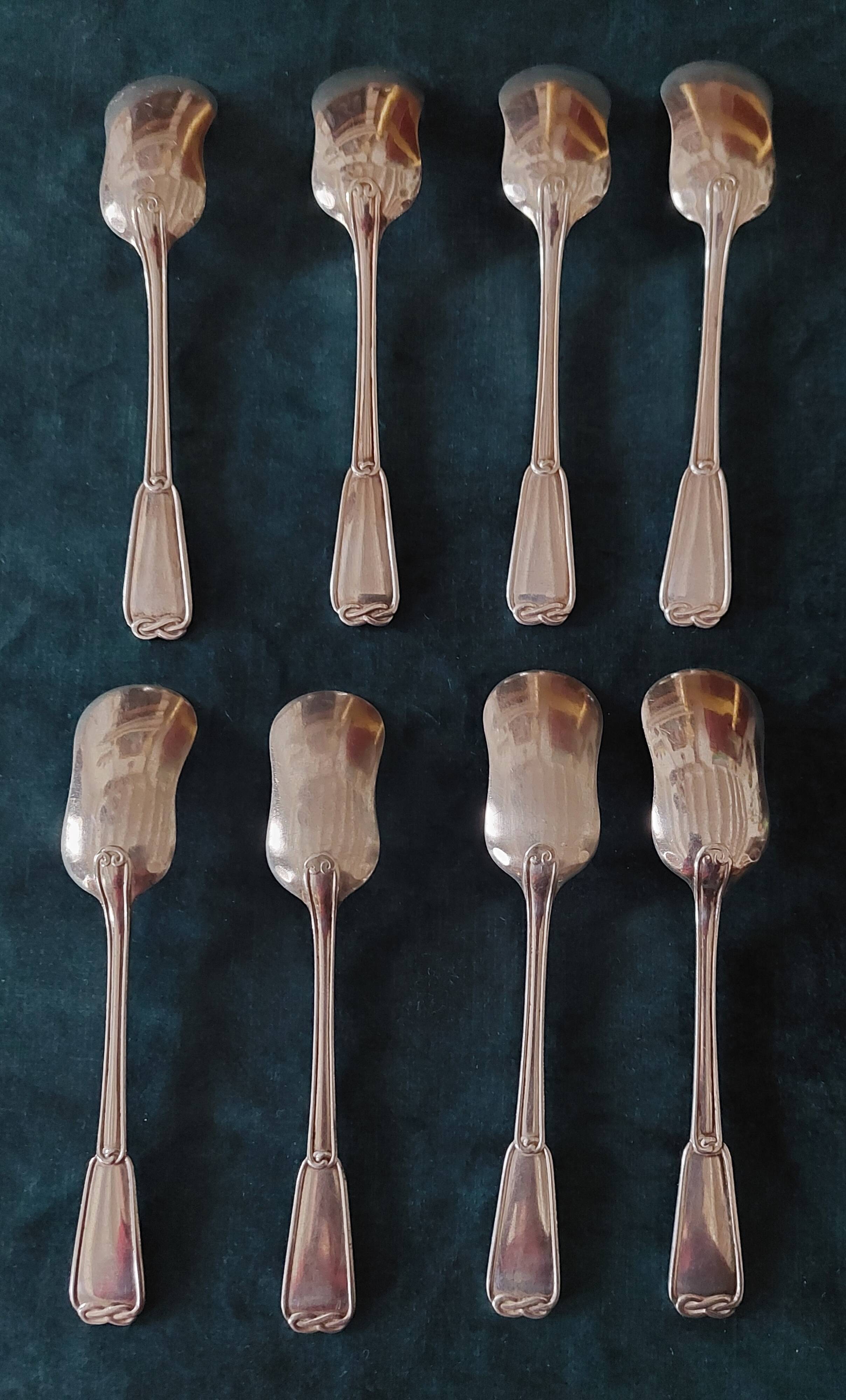 Christofle silver-plated hors d'oeuvre or dessert spoons with Bala hallmark
