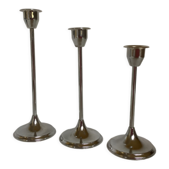 Trio of silver candlesticks foot tulip