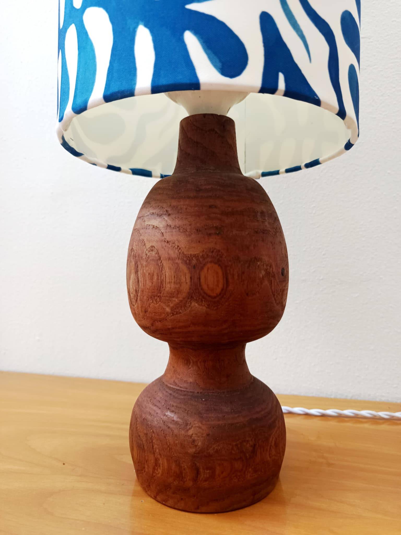 Brutalist wooden lamp and custom shade