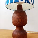 Brutalist wooden lamp and custom shade