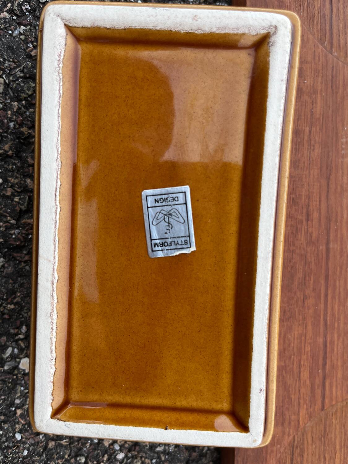 Vintage teak ceramic aperitif serving tray Stylform design