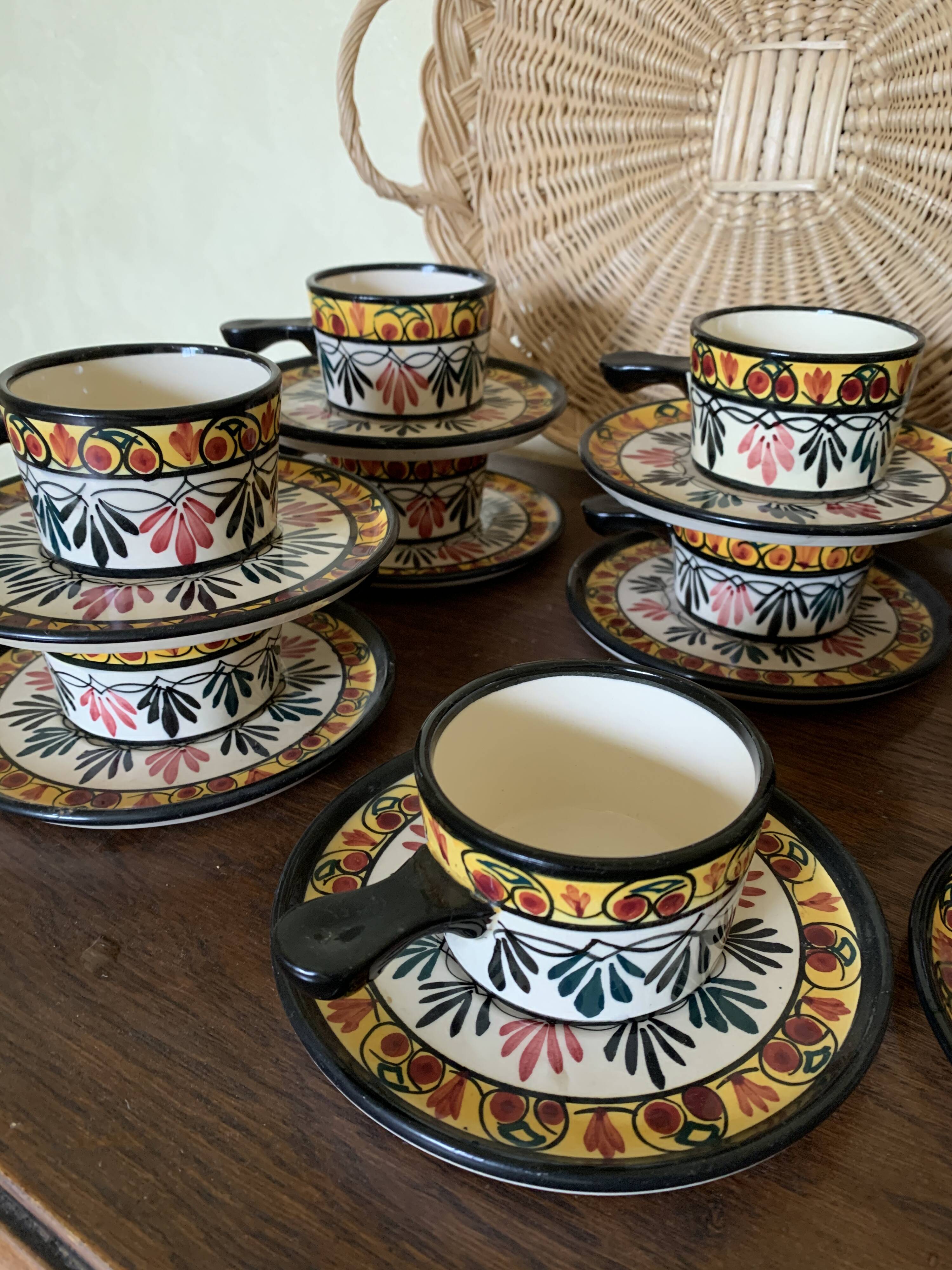 Rare complete Saint Jean de Bretagne coffee service - 10 cups, coffee pot.