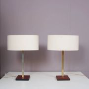 Pair of leather and brass table lamps from the 1960s, originating from Belgium.