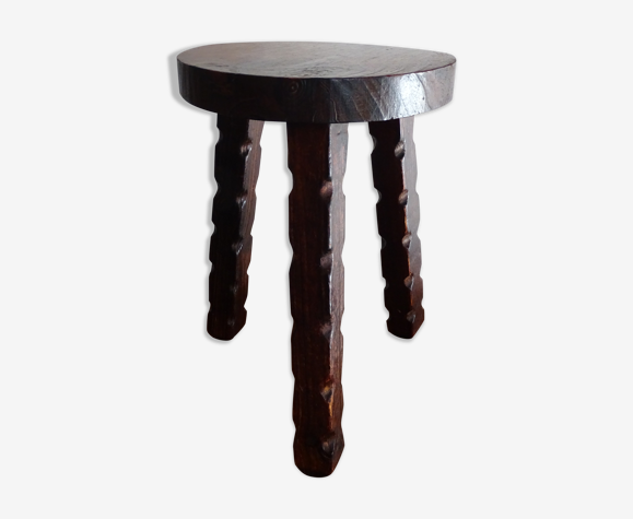 Tabouret pieds tripode bois brutaliste