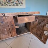 Antique carpenter's workbench in oak and beech - 19th century - Rare model with a cabinet.