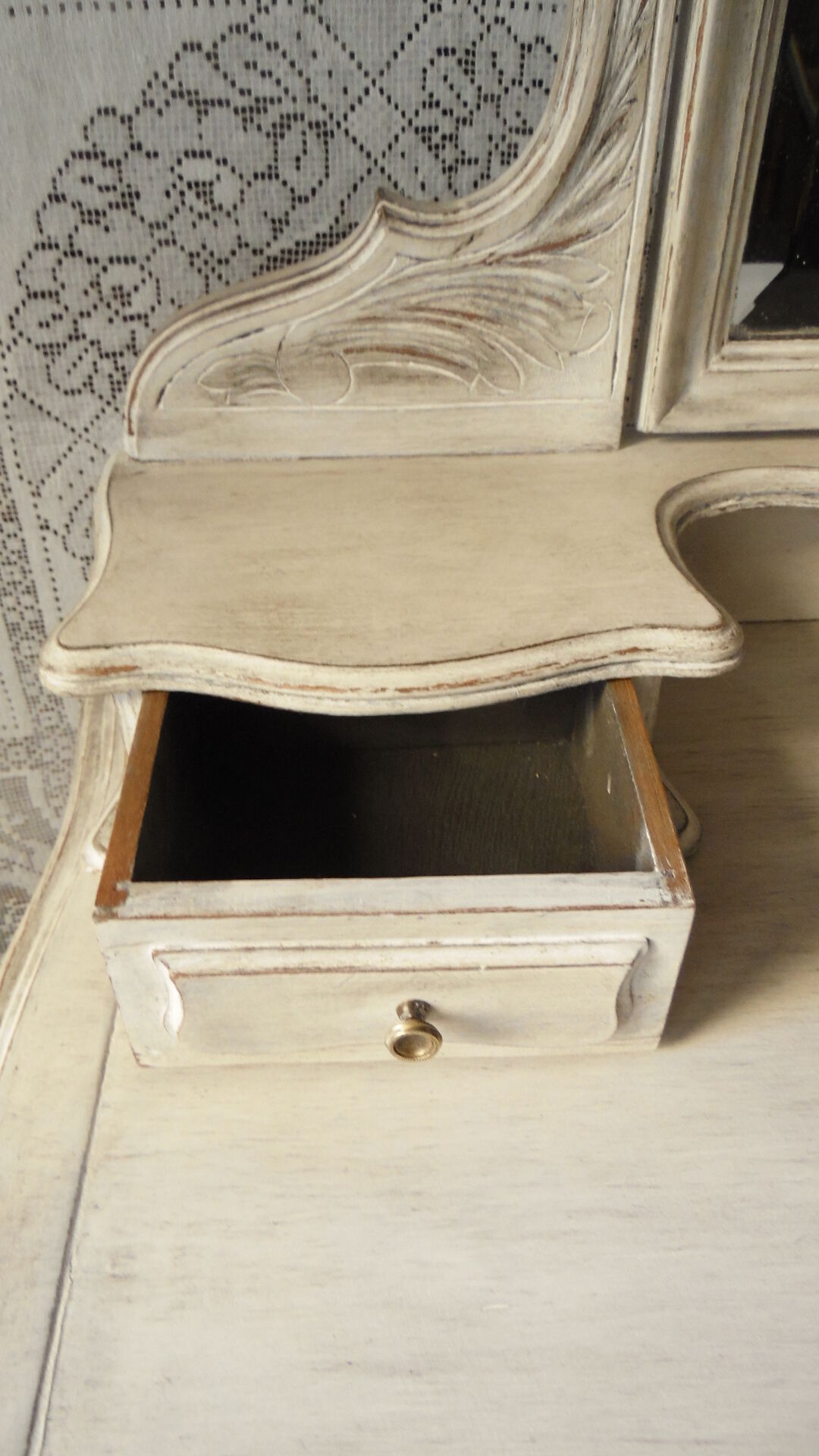 Former white grey patina hairdresser mirror table 2 Shabby chic drawer