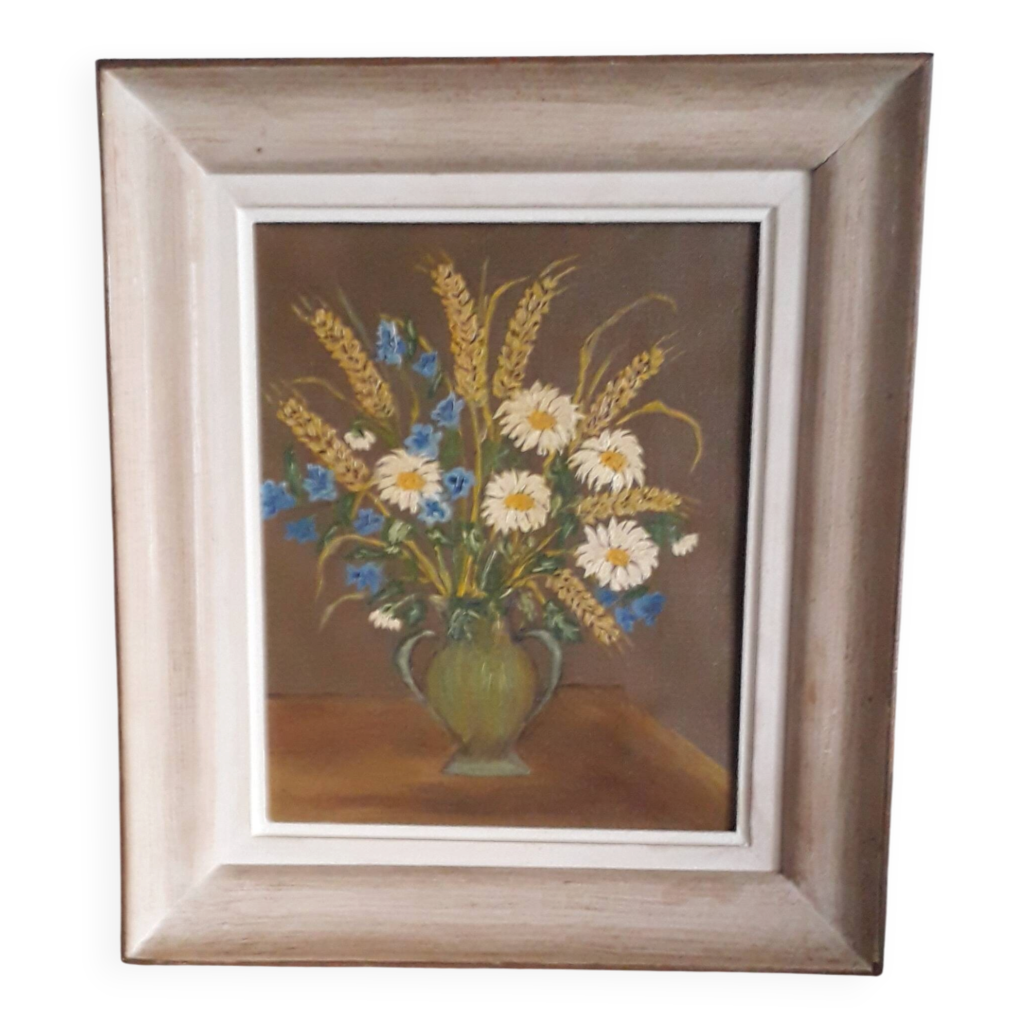 Tableau ancien à l'huile représentant un bouquet de fleurs
