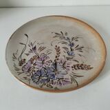 Stoneware plate with hand-painted floral decoration