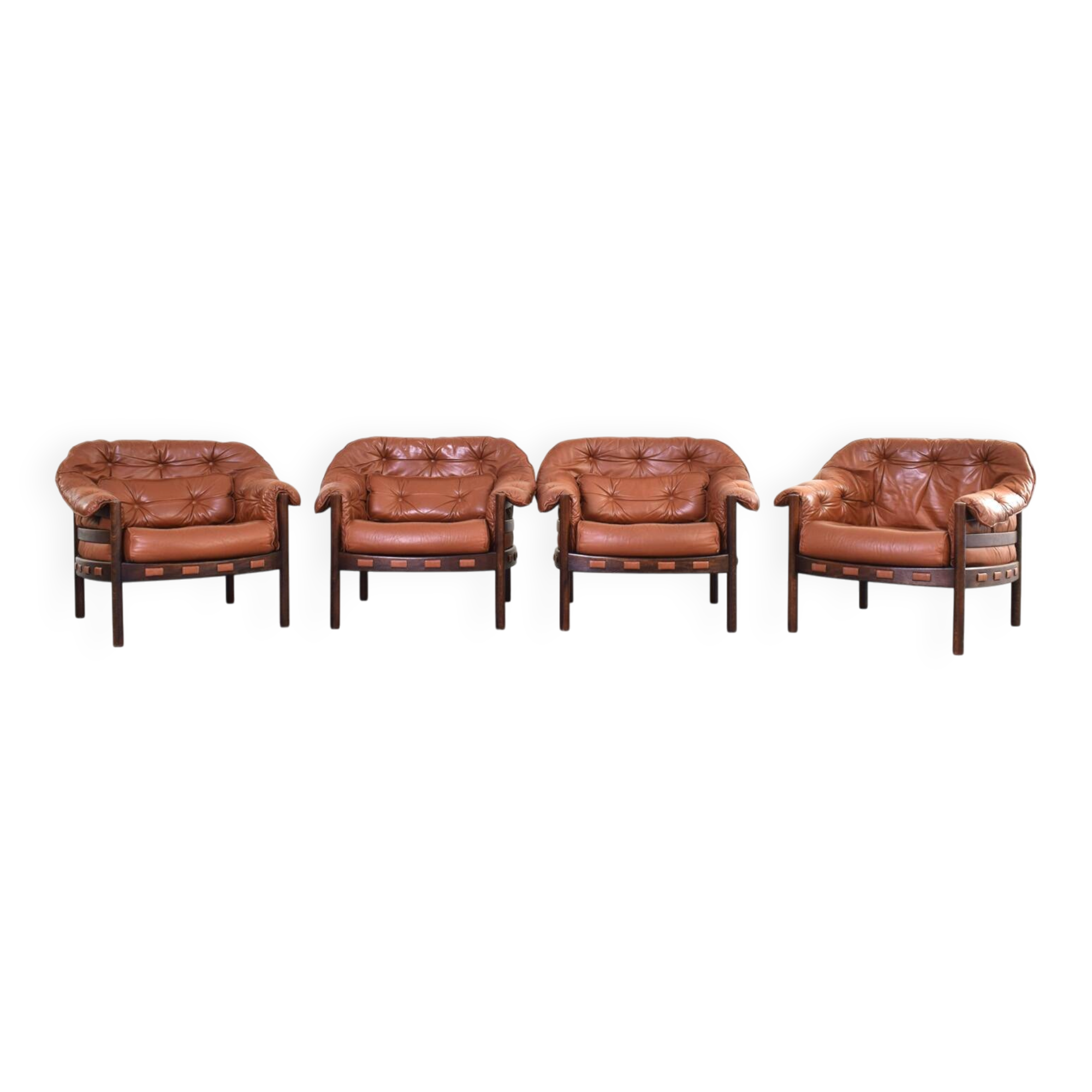 Mid-Century Oak & Leather Armchairs by Arne Norell for Coja, 1960s, Set 4