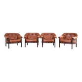 Chaises armoires en chêne et cuir du milieu du siècle par Arne Norell pour Coja, années 1960, ensemble de 4