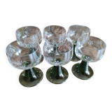 Set of 6 Alsatian wine glasses in chiseled crystal with green turned foot