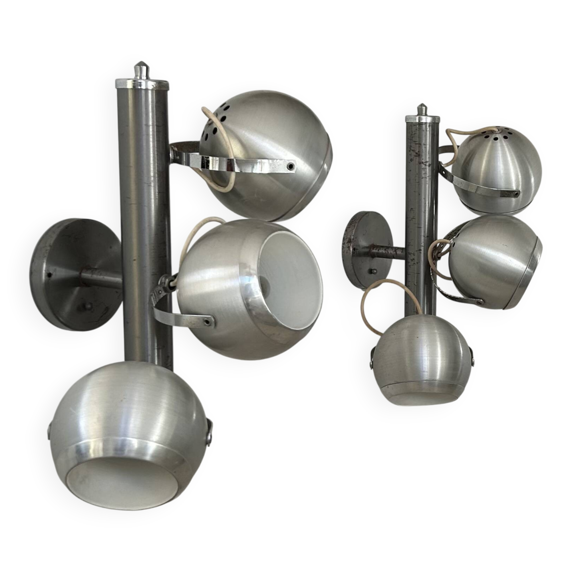 Pair of vintage adjustable wall lights, chrome and brushed metal, France 1970