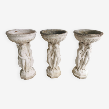 Set 3 female planter statues in antique reconstituted stone exterior Mag