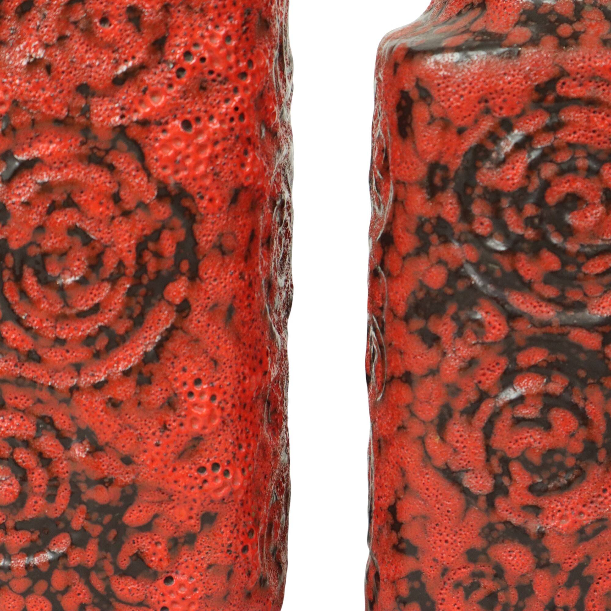 Set of 2 Red Fat Lava Vases Scheurich Jura West Germany