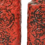 Set of 2 Red Fat Lava Vases Scheurich Jura West Germany