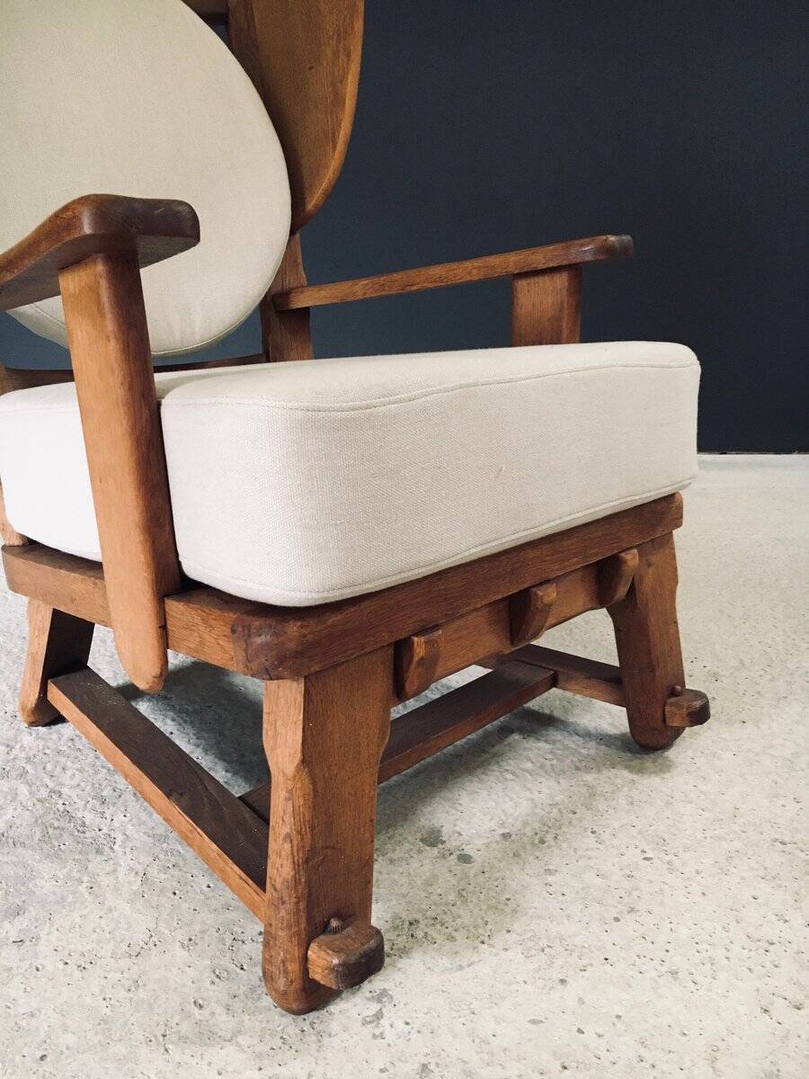 Brutalist Oak Wingback Lounge Chair, Netherlands, 1950s