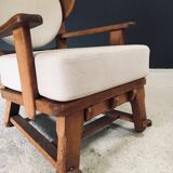 Brutalist Oak Wingback Lounge Chair, Netherlands, 1950s