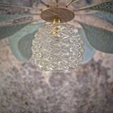 12-petal rattan and sage embroidery pendant light + vintage globe