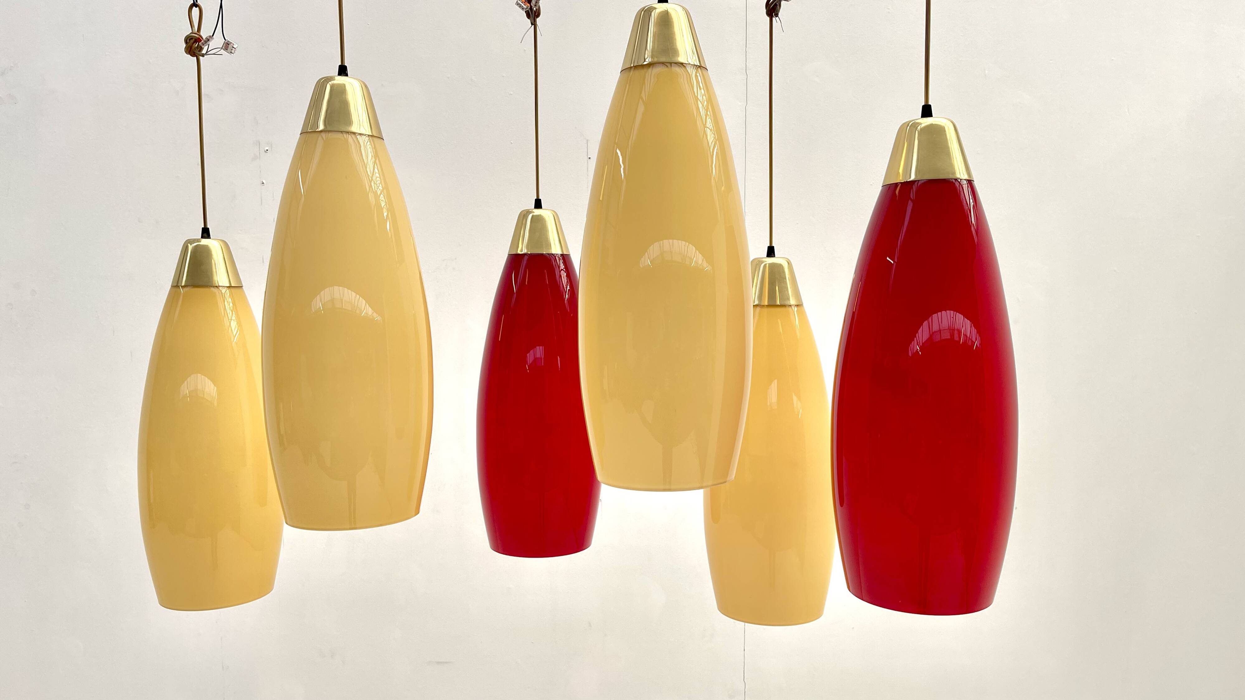 red and yellow murano glass pendants