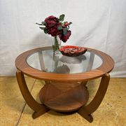Mid-Century Retro Vintage Teak & Glass Round Coffee Table by Stonehill 1960