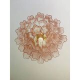 Set of 2 Contemporary Murano Style Glass Pink "Tronchi" Chandelier With Gol