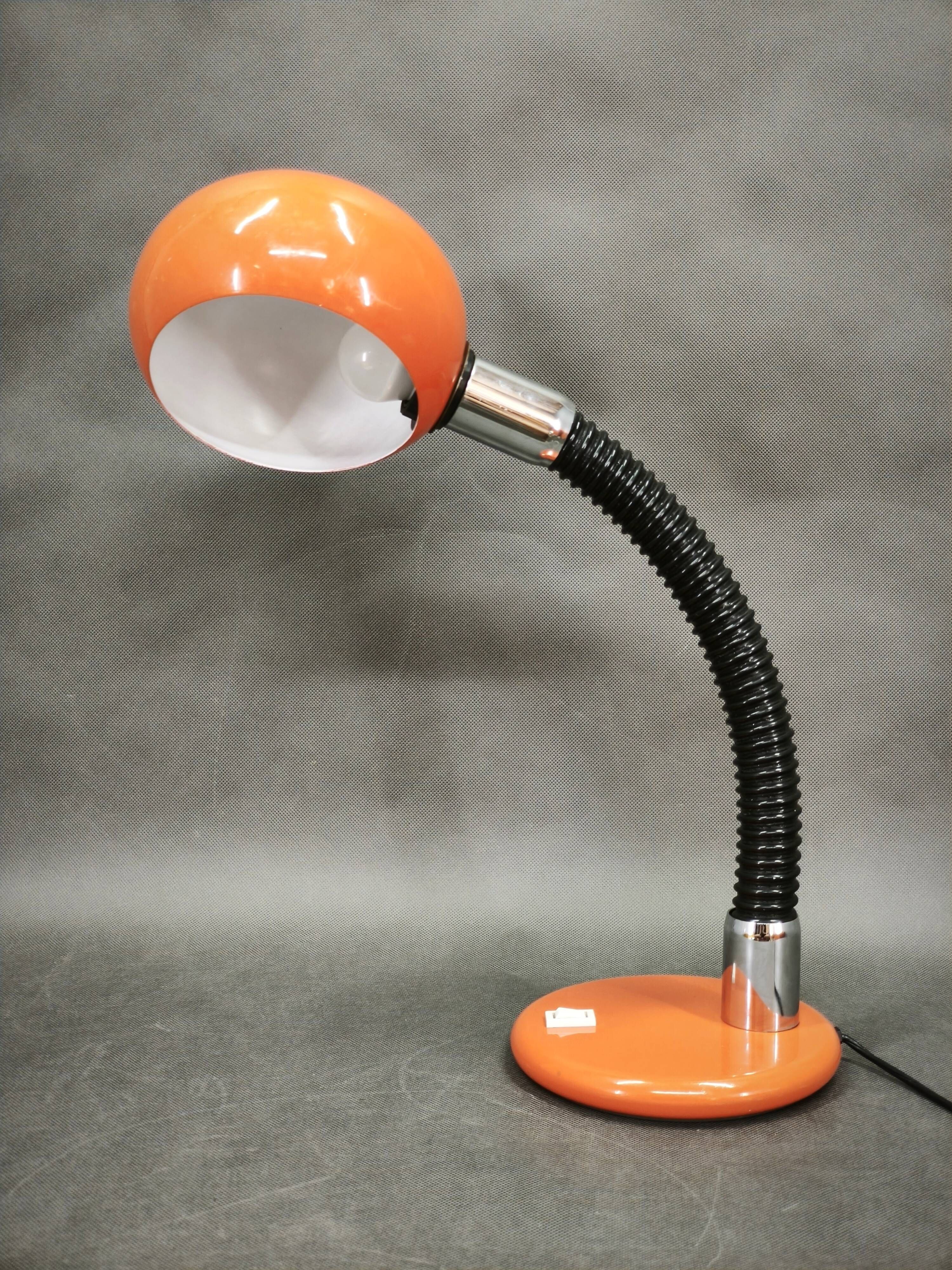 1970s Italian Orange Space Age Adjustable Gooseneck Table Lamp