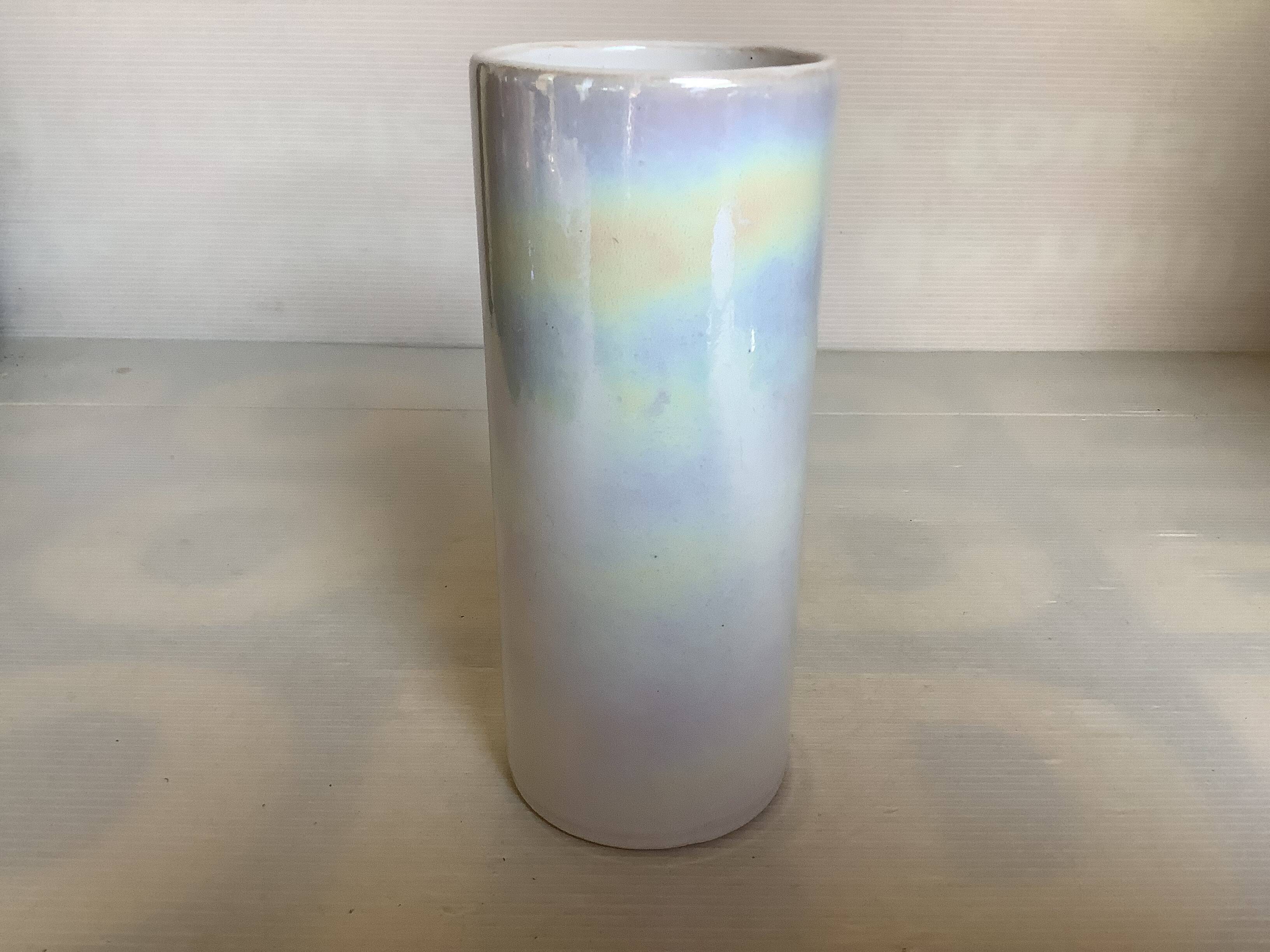 Iridescent white cylinder vase