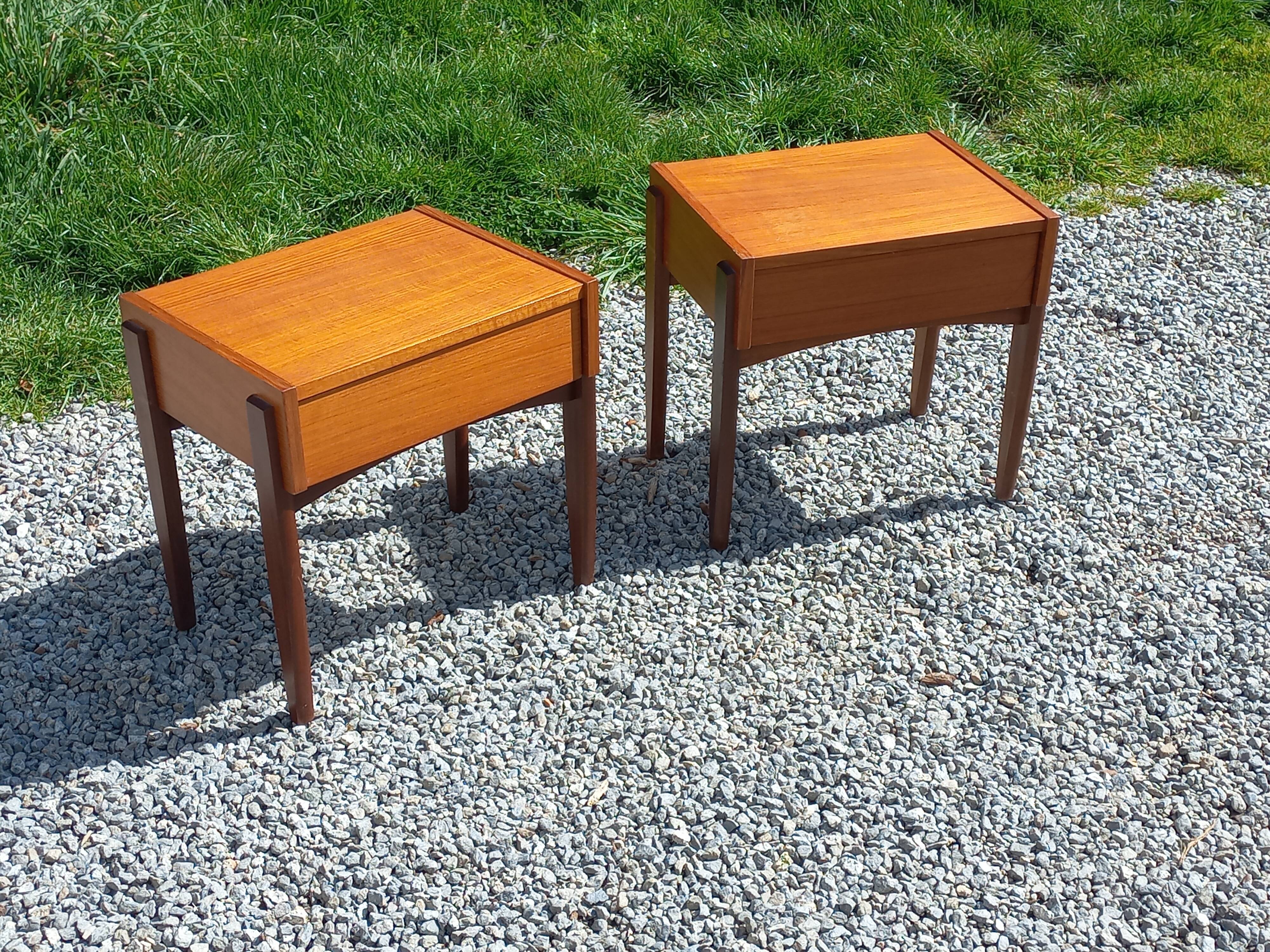 Pair of Scandinavian-style teak bedside tables from the 1970s.