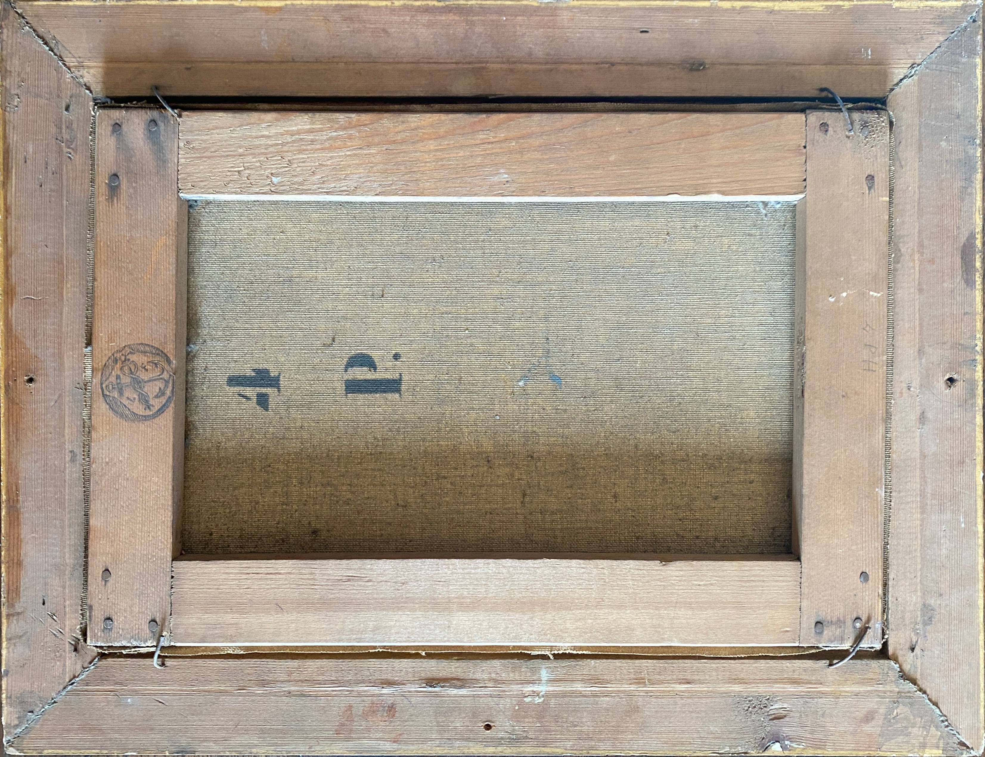 HST XIX° painting "Marine with lighthouse and boats" Italian Orientalist style + frame