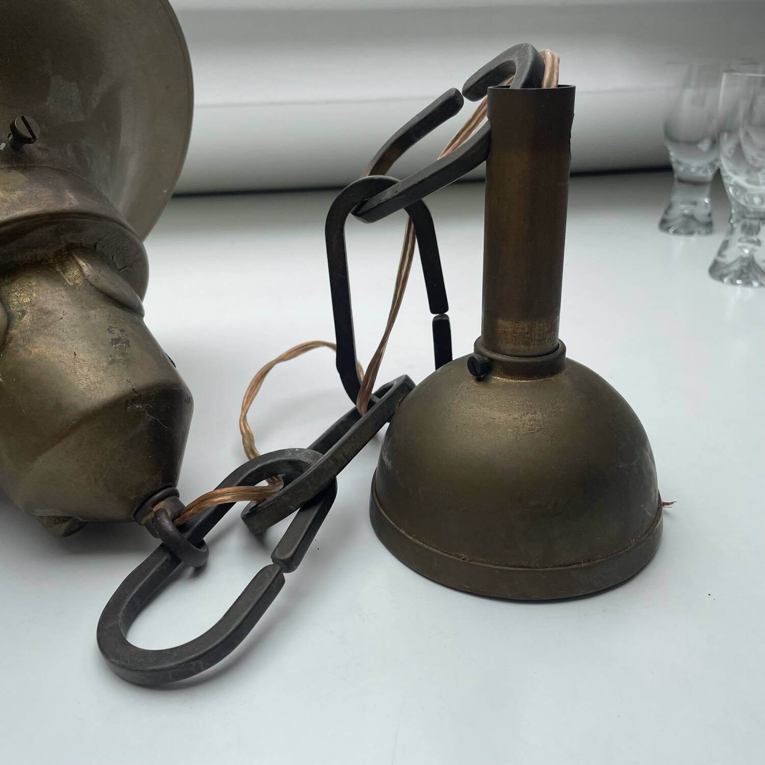 Vintage heavy brass hanging lamp