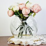 Vase boule ciselé en verre transparent
