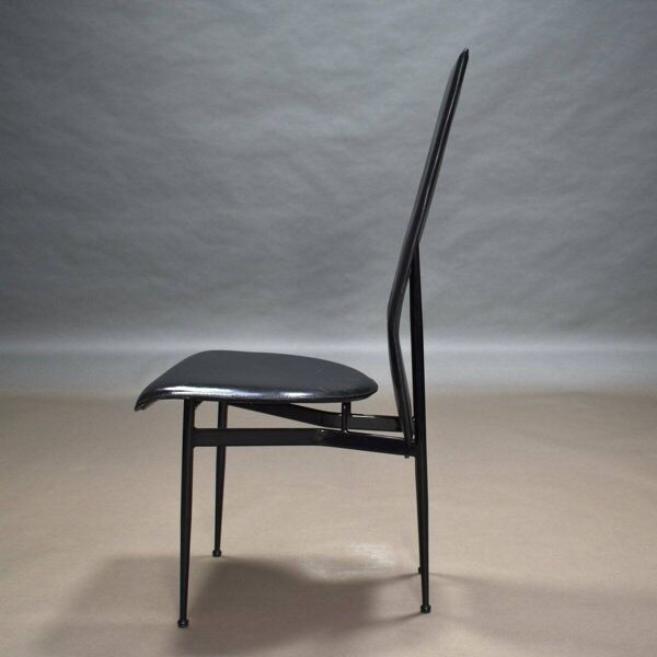 Chaises de salle à manger en cuir noir par Giancarlo Vegni et Gualtierotti pour Fasem, Italie, années 1980, ensemble de 6.