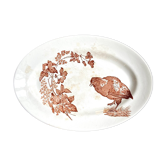 Plat ovale Longwy en terre de fer blanche et marron