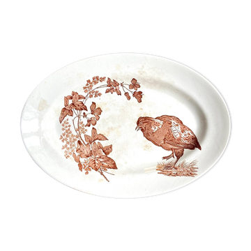Longwy oval dish in white and brown iron earth