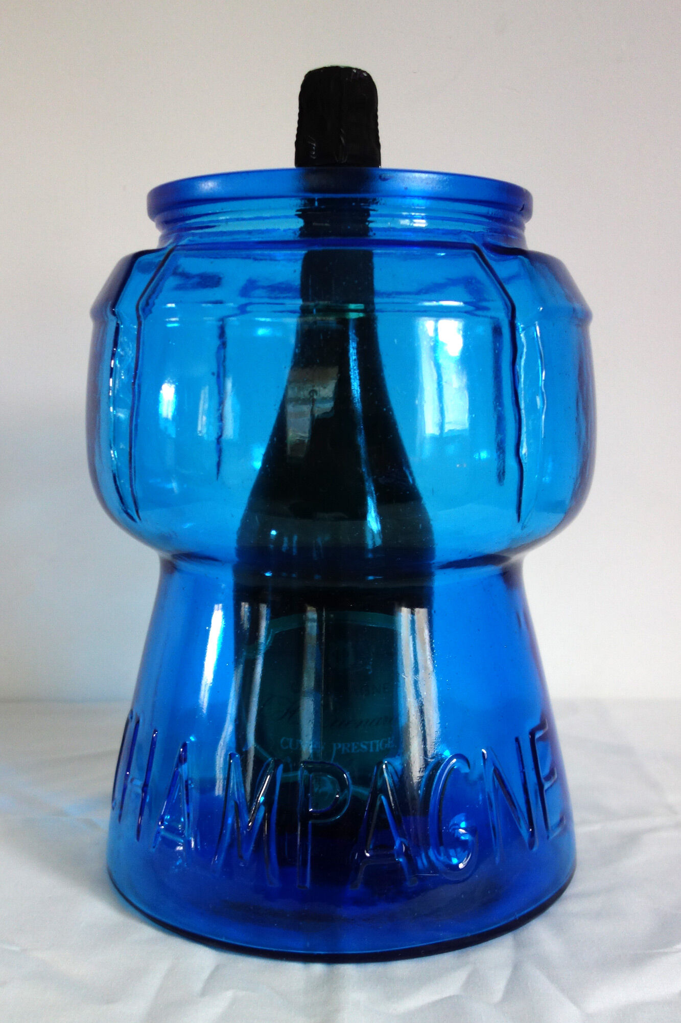 Champagne bucket vintage blue glass cork