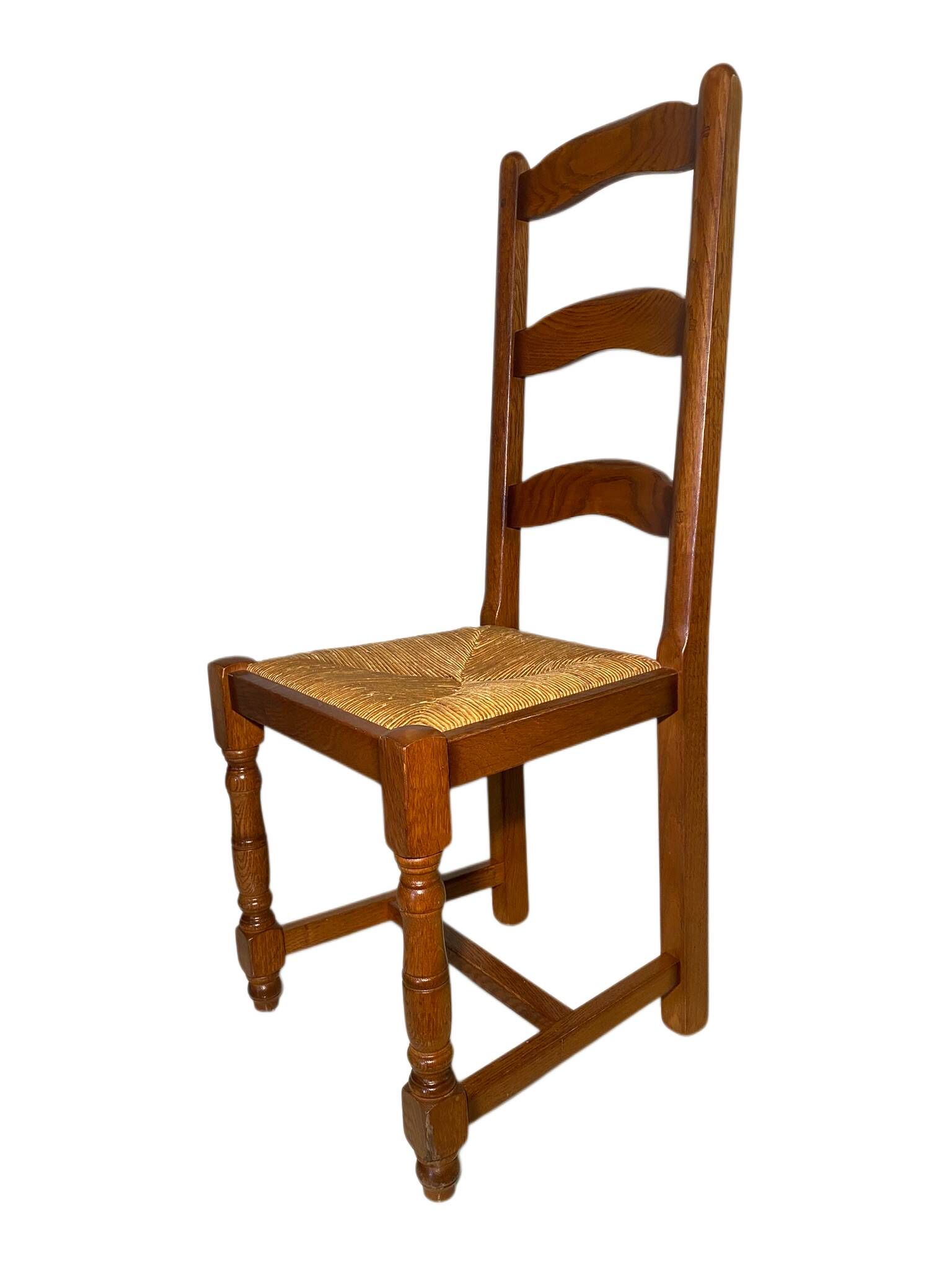 Set of 6 solid wood chairs with straw seats - Rustic style