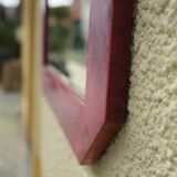 Miroir mural Aldo Tura en cuir de chèvre laqué rouge