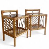 Mid-Century Bamboo and Rattan Nightstands, Spain, Hand-Crafted, 1970s